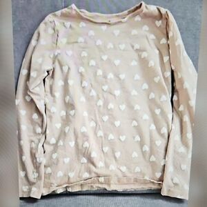 Beige Long Sleeve Heart Print Top